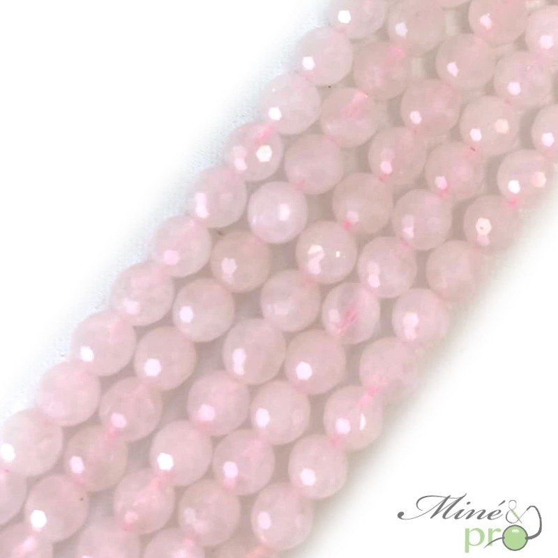Quartz rose en perles facettées 8mm - fil complet