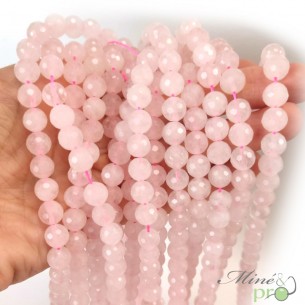 Quartz rose en perles facettées 8mm - fil complet