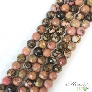 Rhodonite rose et noire en perles facettées 8mm - fil complet