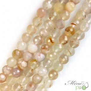 Agate fleur de cerisier en perles facettées 8mm - fil complet