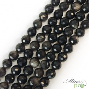 Obsidienne argentée en perles facettées 8mm - fil complet
