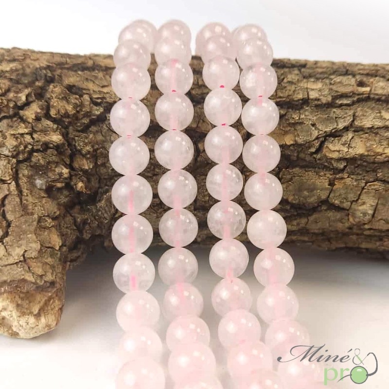 Quartz rose AB+ en perles rondes 10mm - fil complet
