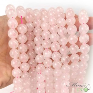 Quartz rose AB+ en perles rondes 10mm - fil complet