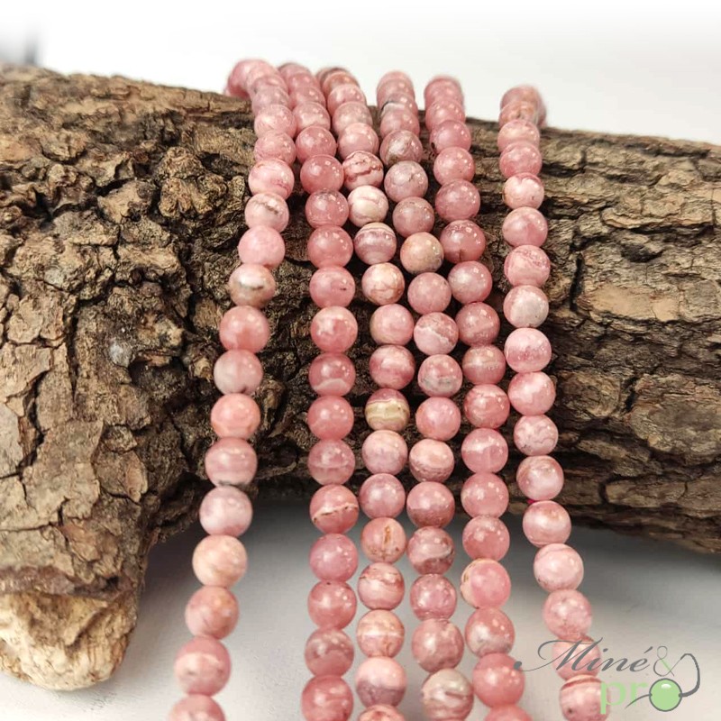 Rhodochrosite A en perles rondes 6mm - fil complet