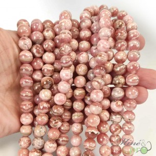 Rhodochrosite A en perles rondes 8mm - fil complet