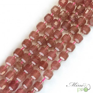 Quartz fraise en perles "carré" 7mm - fil complet