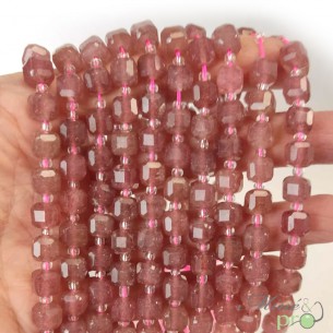 Quartz fraise en perles "carré" 7mm - fil complet