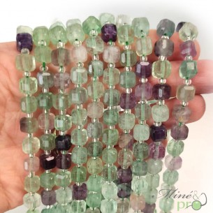 Fluorite mixte en perles "carré" 7mm - fil complet
