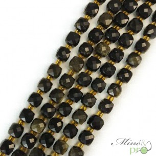 Obsidienne dorée en perles "carré" 7mm - fil complet