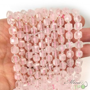 Quartz rose en perles "carré" 7mm - fil complet