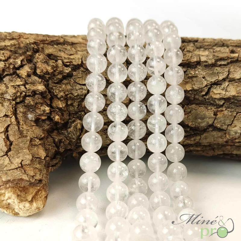 Cristal de roche B en perles rondes 8mm - fil complet
