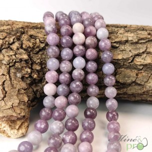 Lépidolite AB+ en perles rondes 8mm - fil complet