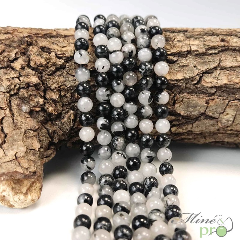 Quartz Tourmaline AB en perles rondes 6mm - fil complet