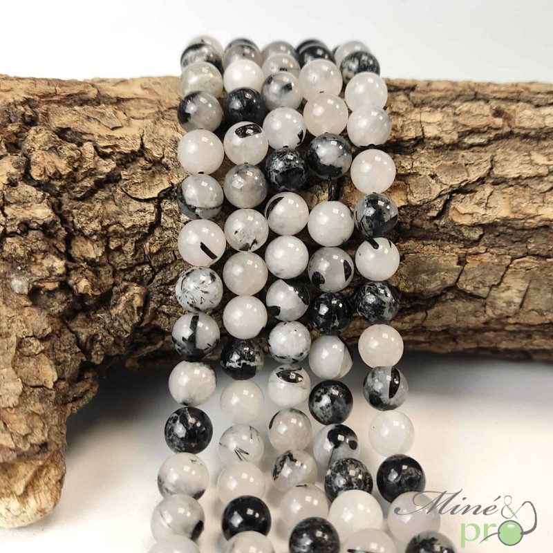 Quartz Tourmaline AB en perles rondes 8mm - fil complet