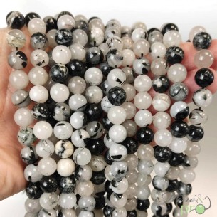 Quartz Tourmaline AB en perles rondes 8mm - fil complet