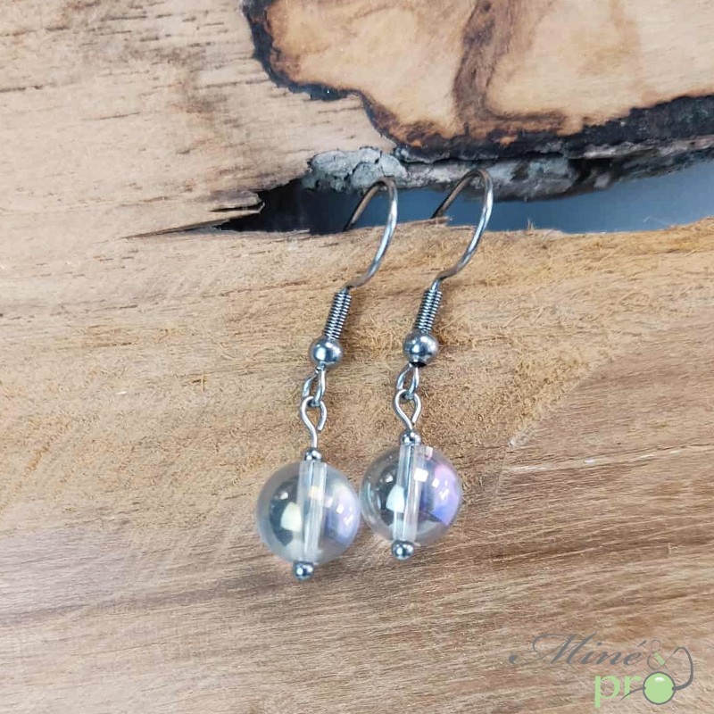 Boucles d'oreilles - aqua aura blanche