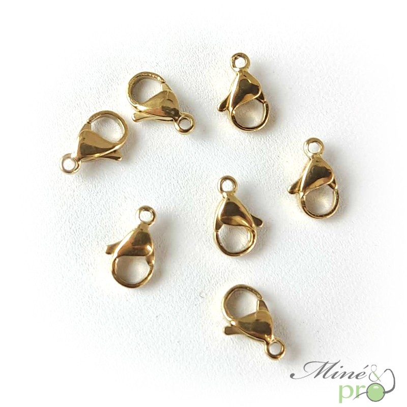 Fermoirs en acier inoxydable plaqué or 11mm - lot de 10