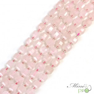 Quartz rose en perles "carré" 7mm - fil complet