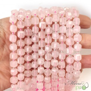 Quartz rose en perles "carré" 7mm - fil complet