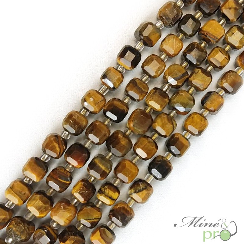 Oeil de tigre en perles "carré" 7mm - fil complet