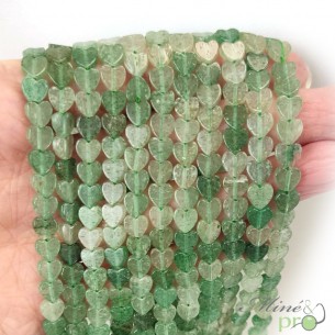 Aventurine verte en perles plates "coeur" 6mm - fil complet
