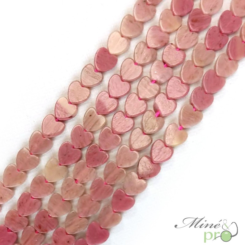 Rhodonite en perles plates "coeur" 6mm - fil complet