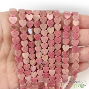Rhodonite en perles plates "coeur" 6mm - fil complet