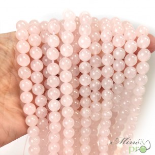Quartz rose naturel AA en perles rondes 8mm - fil complet