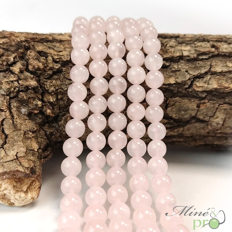 Quartz rose naturel AA en perles rondes 8mm - fil complet
