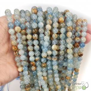 Calcite bleue marbrée A+ en perles rondes 6mm - fil complet