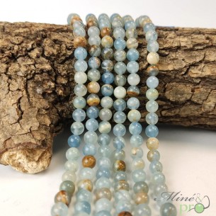 Calcite bleue marbrée A+ en perles rondes 6mm - fil complet