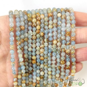 Calcite bleue marbrée A+ en perles rondes 4mm - fil complet