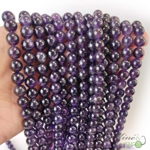 Améthyste A+ en perles rondes 8mm - fil complet