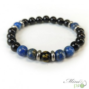 Bracelet création en Lapis lazuli naturel A, Onyx et une boule en obsidienne mantra, en élastique en perles 8mm.