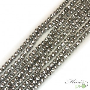 Hématite argentée A en perles facettées 4mm - fil complet