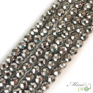 Hématite argentée A en perles facettées 6mm - fil complet