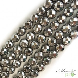 Hématite argentée A en perles facettées 8mm - fil complet