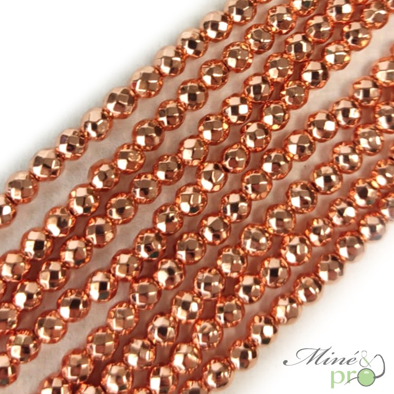 Hématite rose A en perles facettées 4mm - fil complet