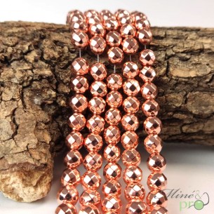 Hématite rose A en perles facettées 8mm - fil complet