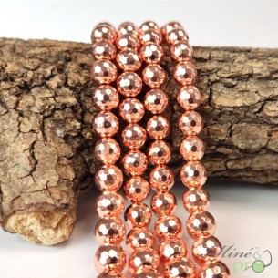 Hématite rose A en perles facettées 10mm - fil complet