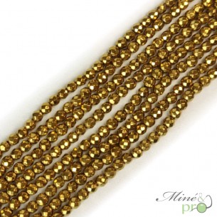 Hématite dorée A en perles facettées 4mm - fil complet
