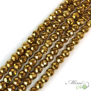 Hématite dorée A en perles facettées 6mm - fil complet