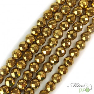 Hématite dorée A en perles facettées 8mm - fil complet