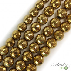 Hématite dorée A en perles facettées 10mm - fil complet