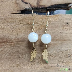 Boucles d'oreilles - Pierre de lune + lotus en plaqué Or