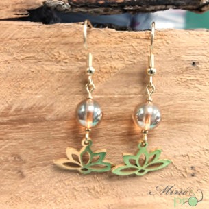 Boucles d'oreilles - aqua aura sunset + lotus en plaqué Or