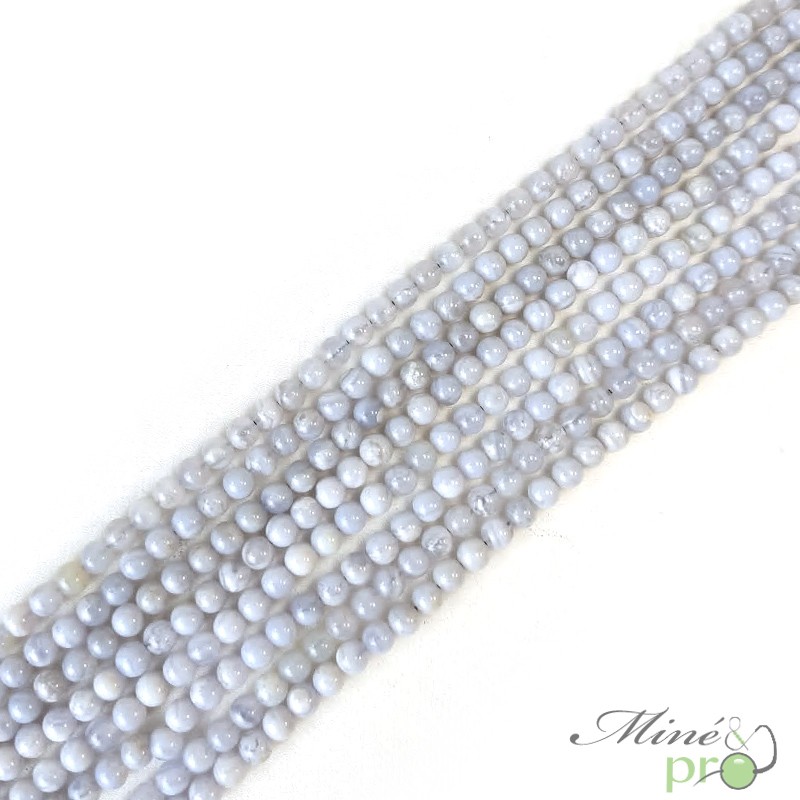 Calcédoine bleue A en perles rondes 4mm - fil complet