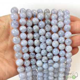 Calcédoine bleue A en perles rondes 8mm - fil complet