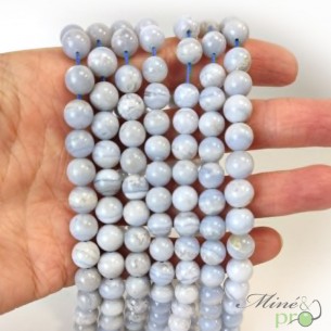 Calcédoine bleue AB+ en perles rondes 8mm - fil complet
