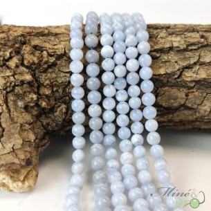 Calcédoine bleue A en perles rondes 6mm - fil complet
